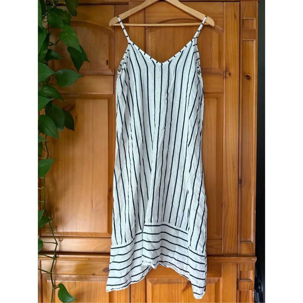 Terzo Millennio Linen Striped Midi Slip Dress Made in Italy Size M - Picture 2 of 11